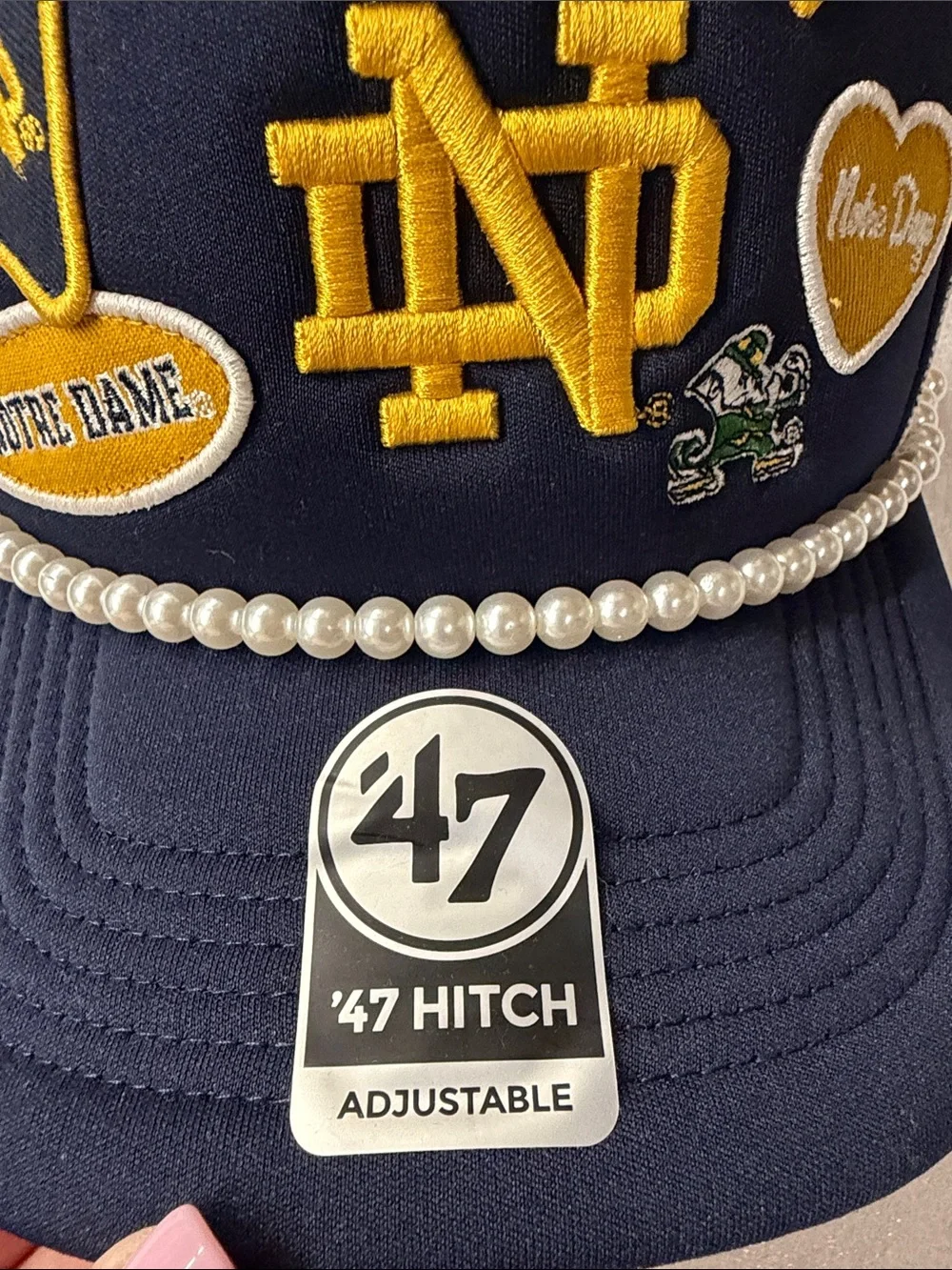 ’47 Navy Notre Dame Patch Trucker Hat with Pearls